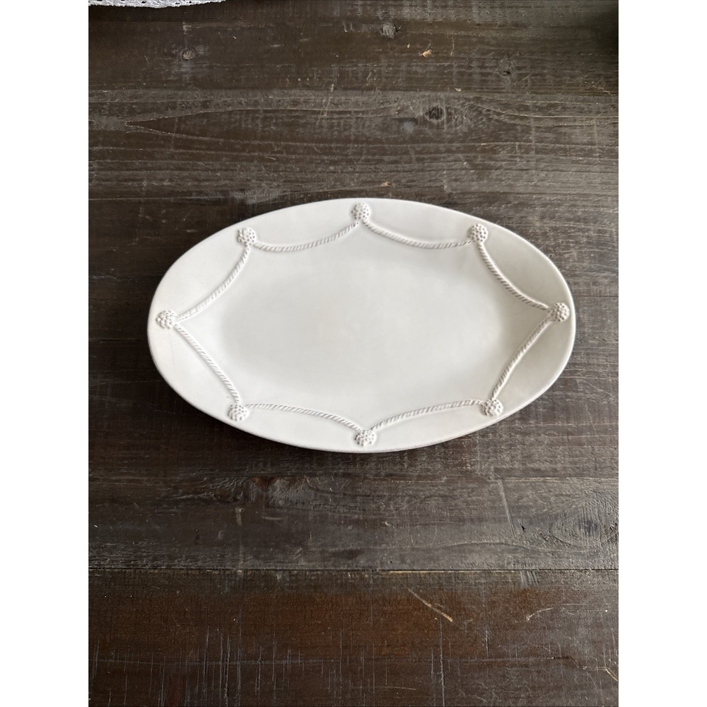 Juliska Berry & Thread Stoneware Oval Platter 12" X 7.5" Whitewashed Portugal